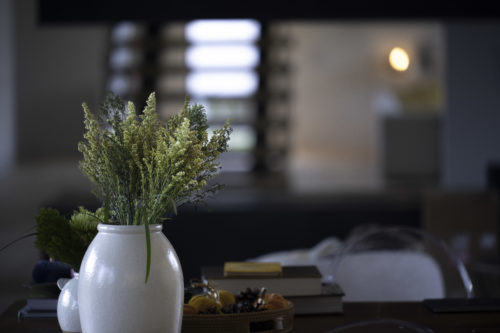 Flowers in a vase in a modern living room